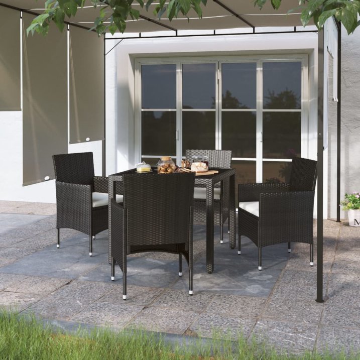 vidaXL 3-tlg. Garten-Essgruppe Poly Rattan und Hartglas Schwarz