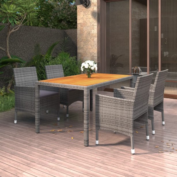vidaXL 5-tlg. Garten-Essgruppe Poly Rattan Schwarz