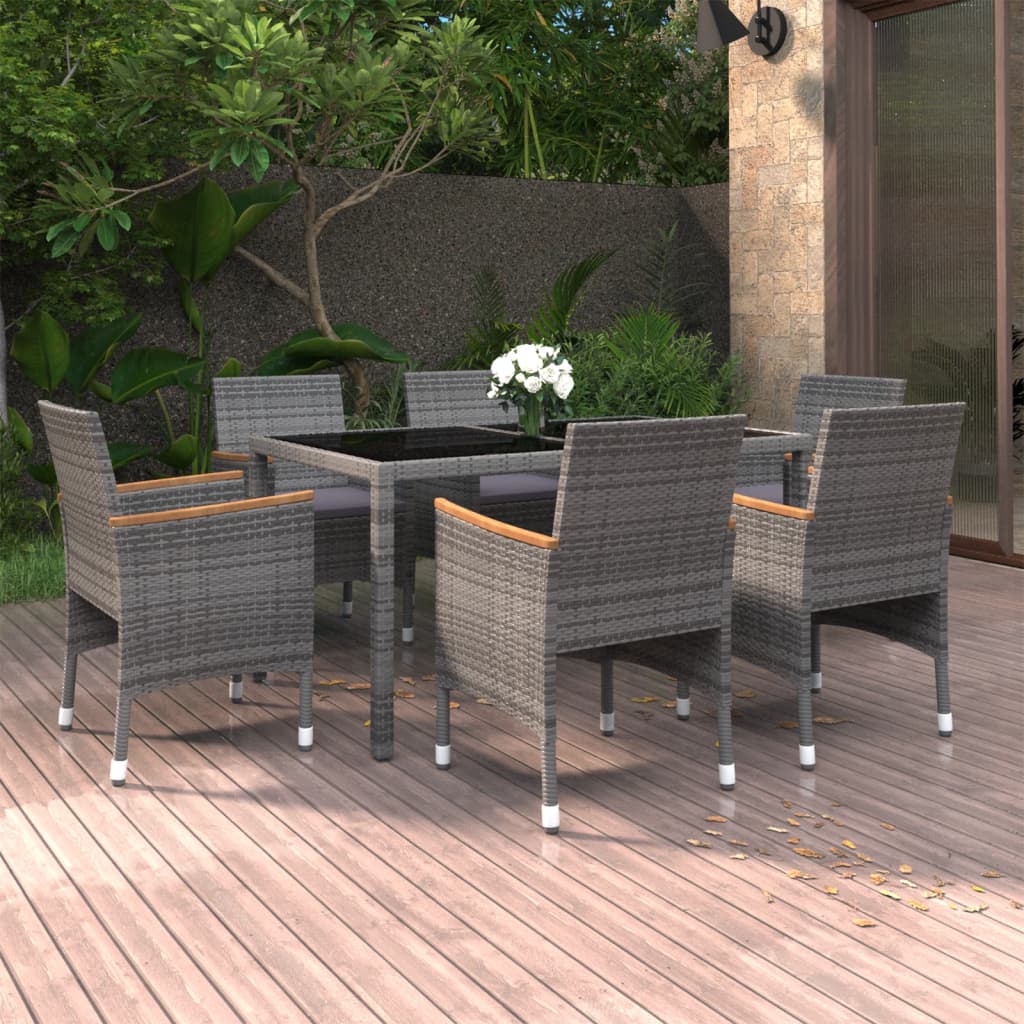 vidaXL 7-tlg. Garten-Essgruppe Poly Rattan und Hartglas Grau