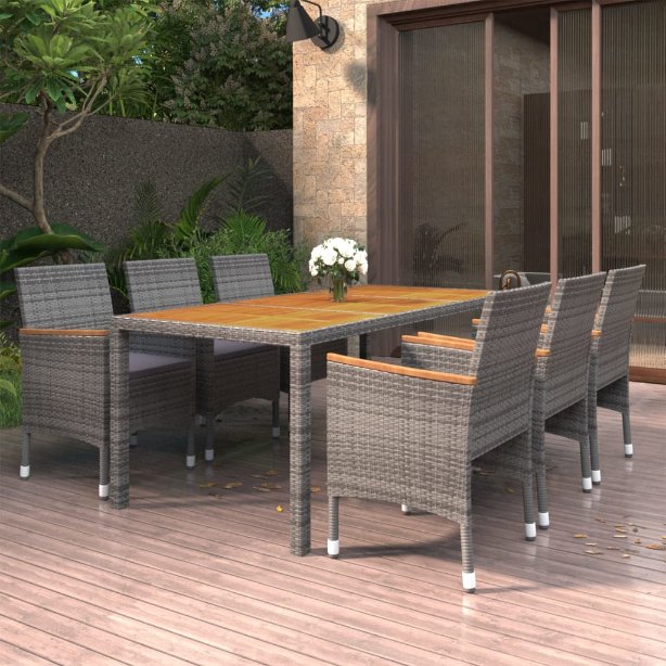 vidaXL 7-tlg. Garten-Essgruppe Poly Rattan Grau