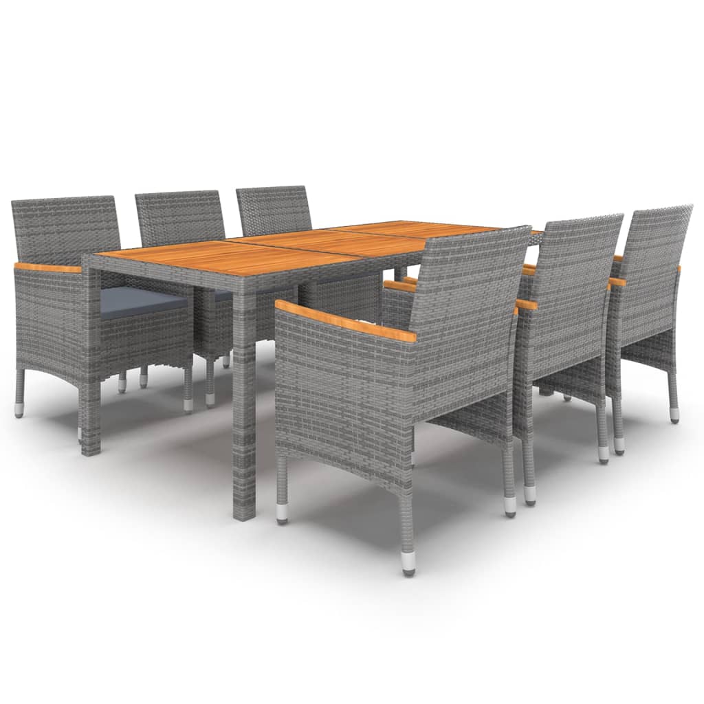 vidaXL 7-tlg. Garten-Essgruppe Poly Rattan Grau