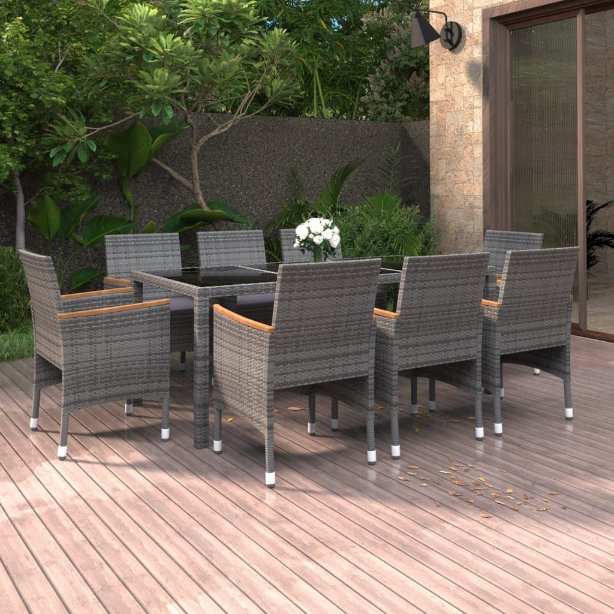 vidaXL 9-tlg. Garten-Essgruppe Poly Rattan Schwarz