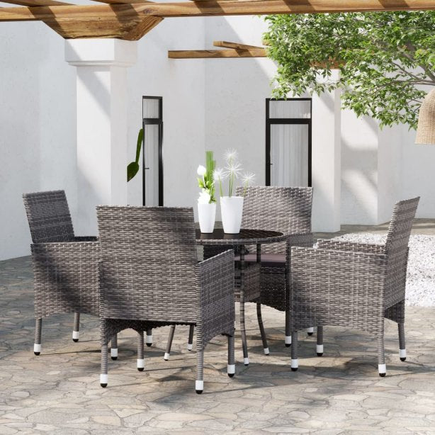 vidaXL 5-tlg. Garten-Essgruppe Poly Rattan Schwarz