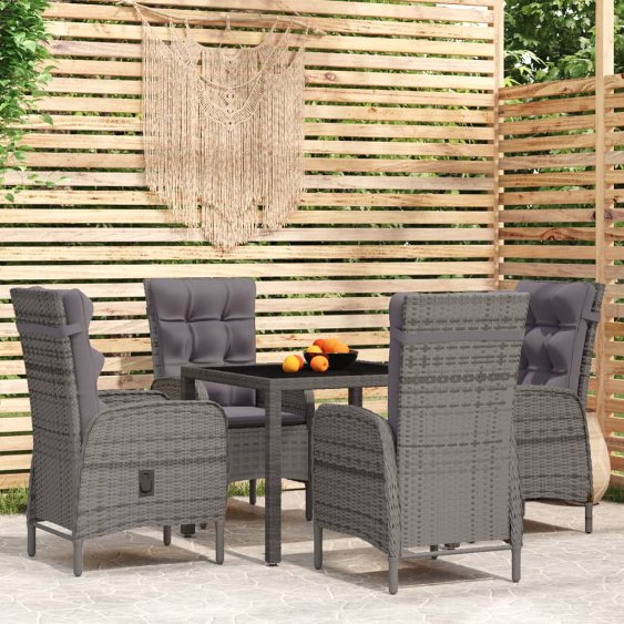 vidaXL 3-tlg. Garten-Essgruppe Poly Rattan Grau