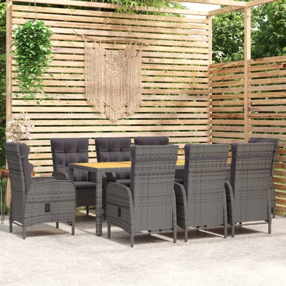 vidaXL 3-tlg. Garten-Essgruppe Poly Rattan Grau