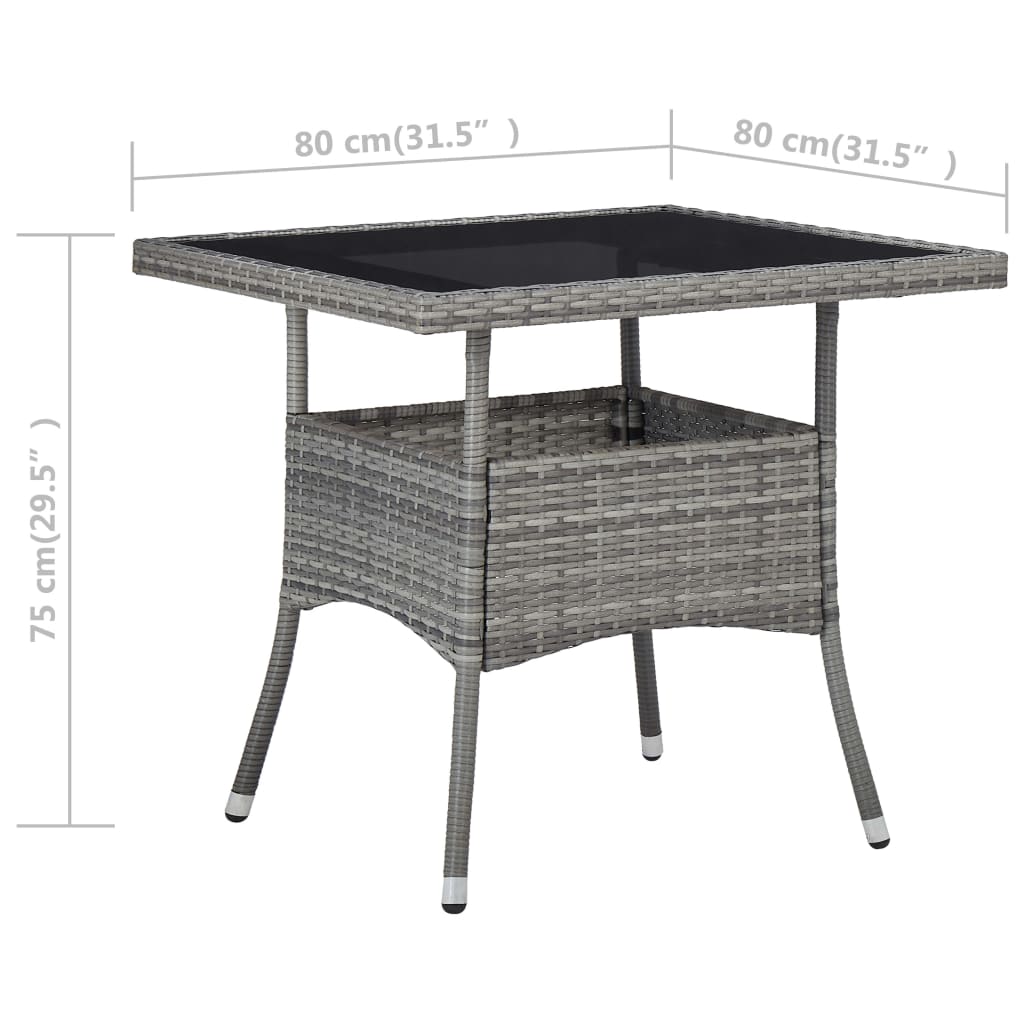 vidaXL 3-tlg. Garten-Essgruppe Poly Rattan und Glas Grau