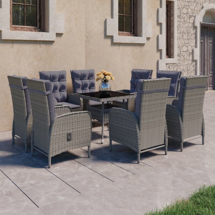 vidaXL 3-tlg. Garten-Essgruppe Poly Rattan und Glas Grau