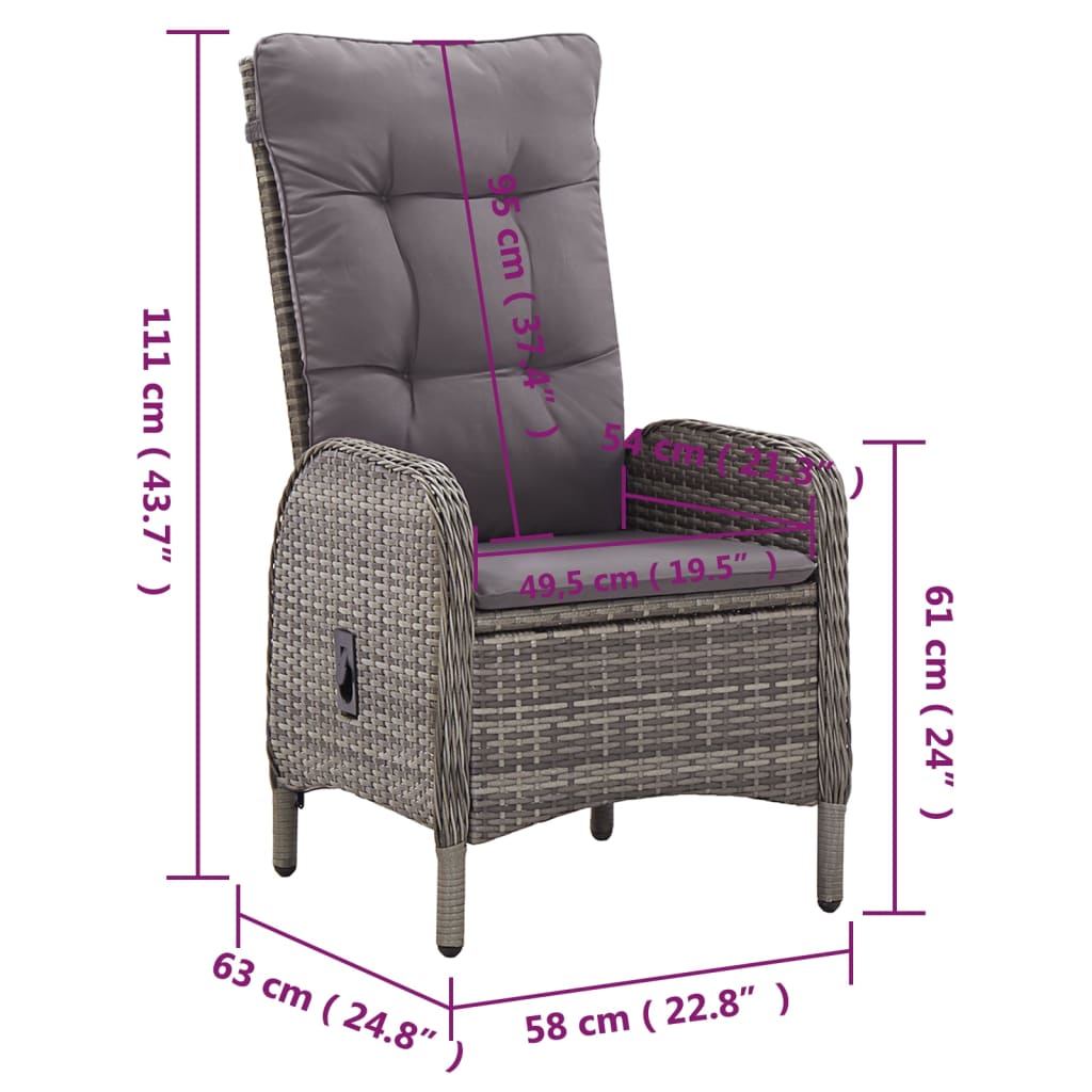 vidaXL 11-tlg. Garten-Essgruppe Poly Rattan Grau