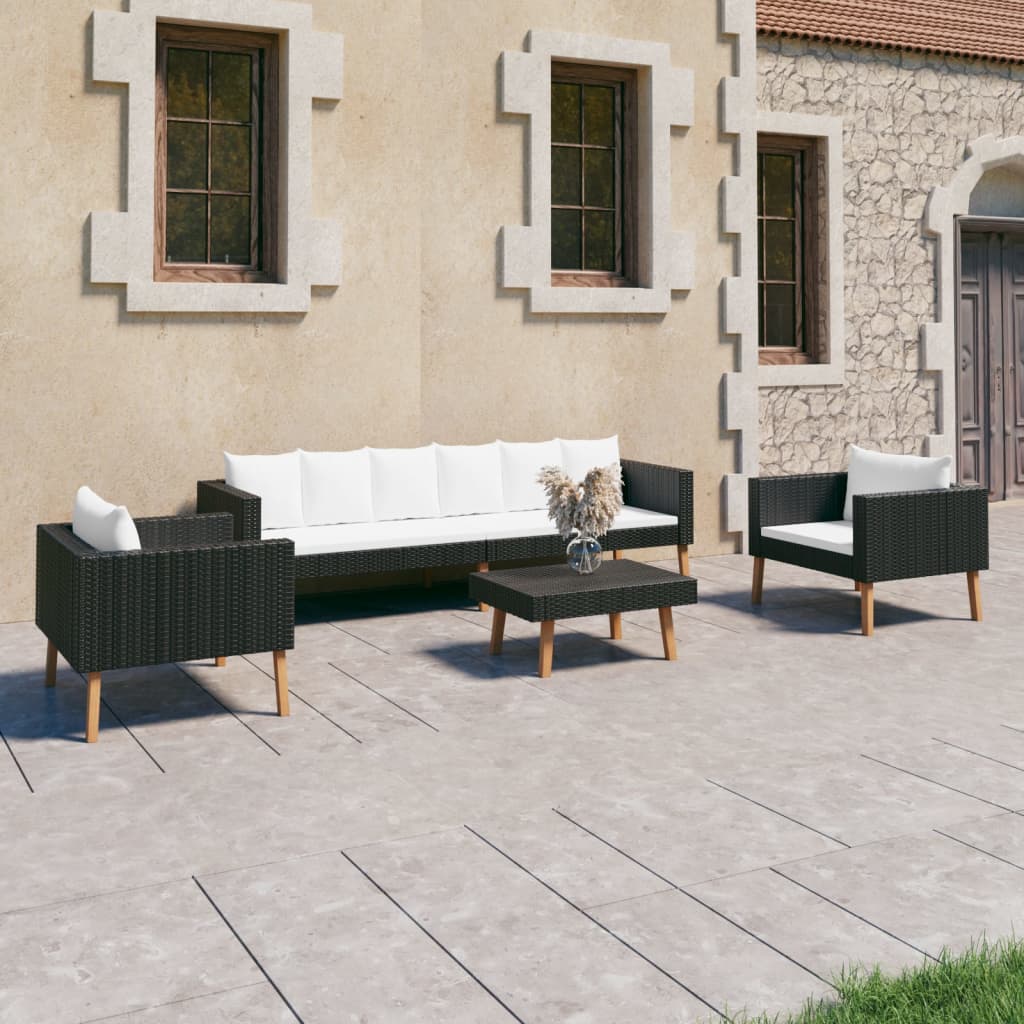 vidaXL 6-tlg. Garten-Lounge-Set mit Auflagen Poly Rattan Grau