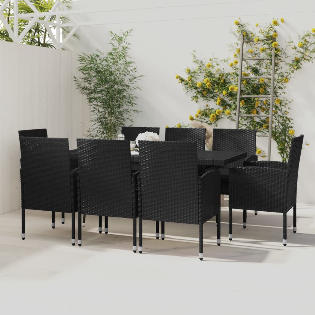 vidaXL 9-tlg. Garten-Essgruppe Poly Rattan Schwarz