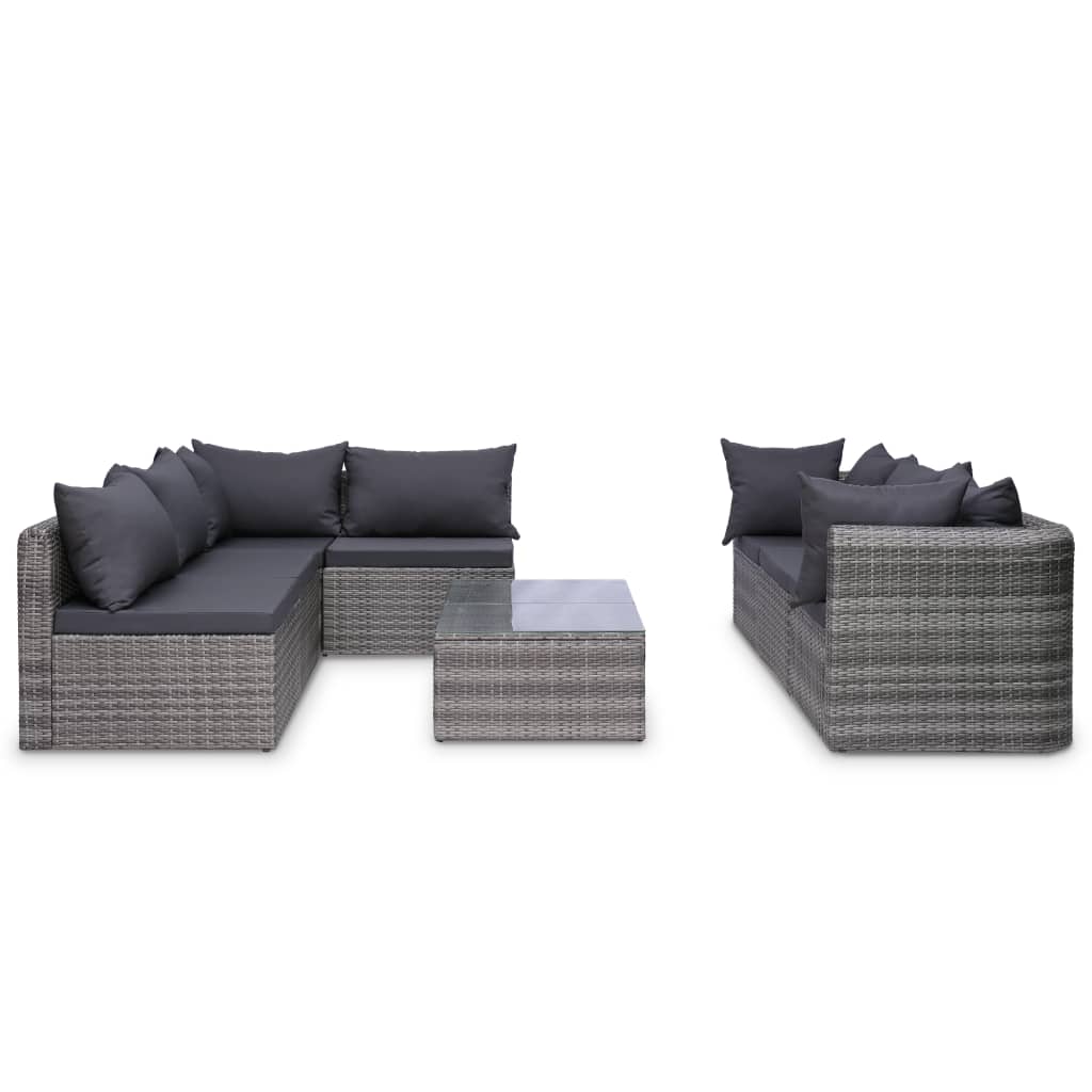 vidaXL 9-tlg. Garten-Lounge-Set mit Kissen Poly Rattan Grau