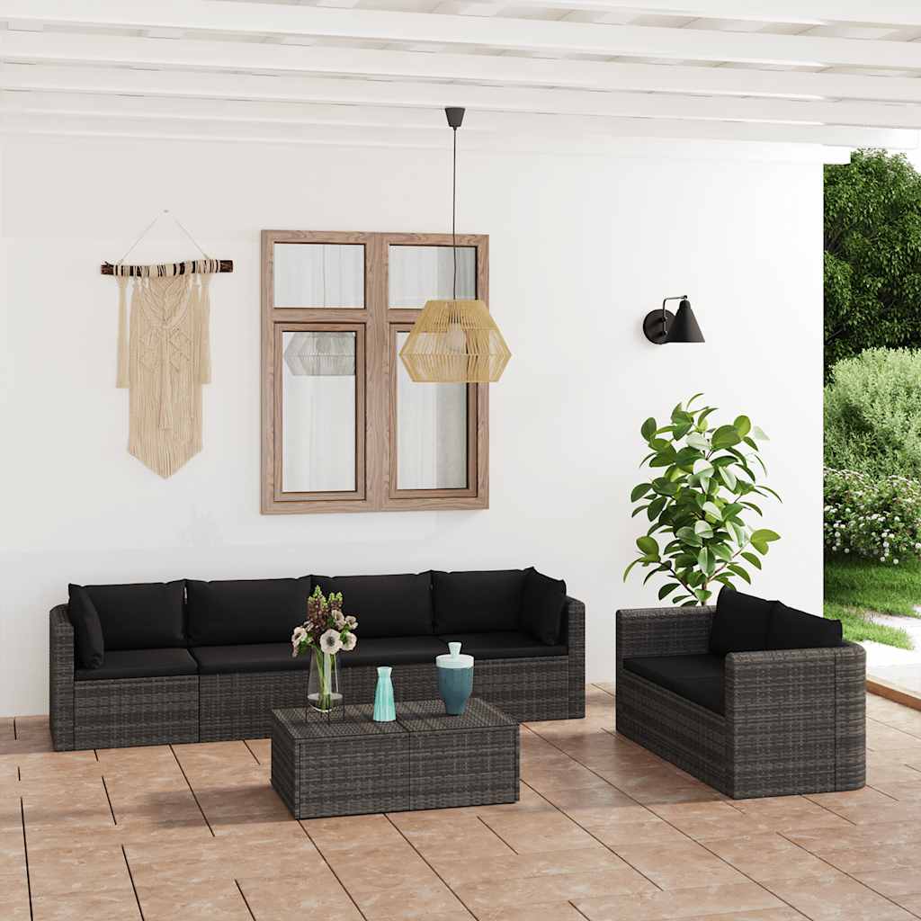 vidaXL 9-tlg. Garten-Lounge-Set mit Kissen Poly Rattan Grau