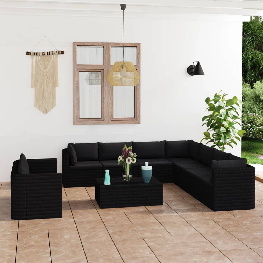 vidaXL 9-tlg. Garten-Lounge-Set mit Kissen Poly Rattan Grau