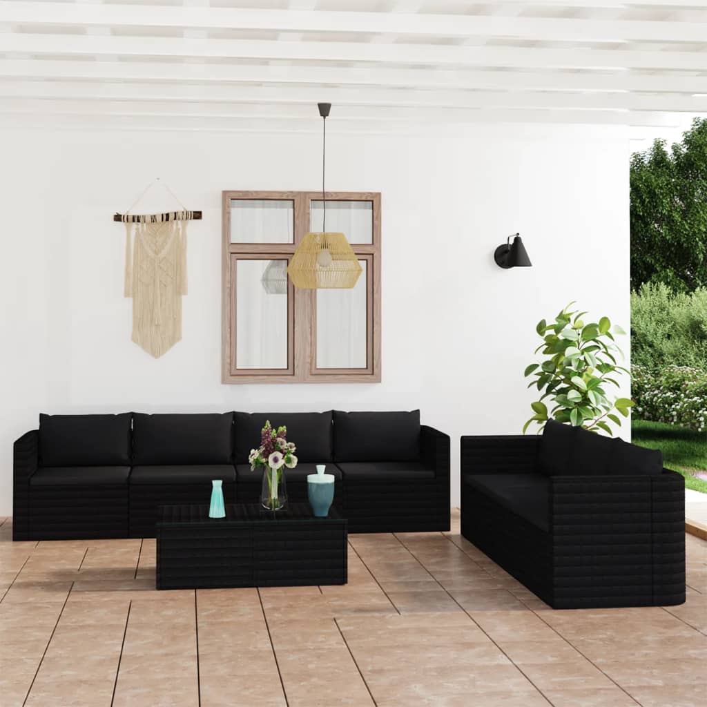vidaXL 9-tlg. Garten-Lounge-Set mit Kissen Poly Rattan Grau