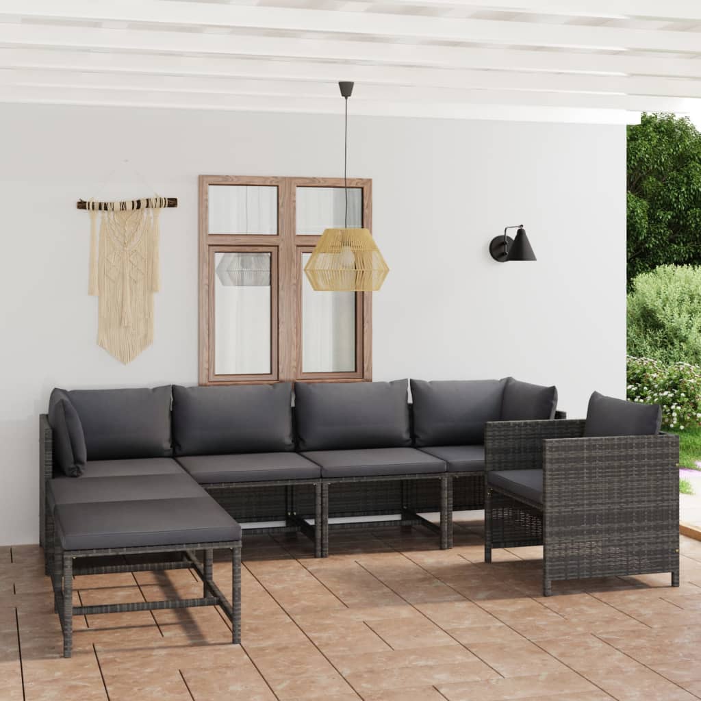 vidaXL 3-tlg. Garten-Lounge-Set mit Kissen Poly Rattan Grau