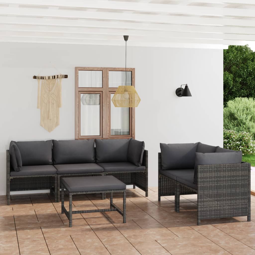 vidaXL 3-tlg. Garten-Lounge-Set mit Kissen Poly Rattan Grau