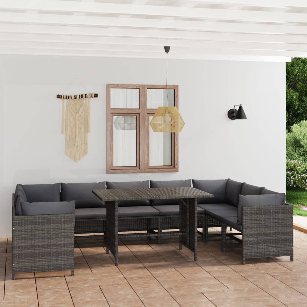 vidaXL 3-tlg. Garten-Lounge-Set mit Kissen Poly Rattan Grau
