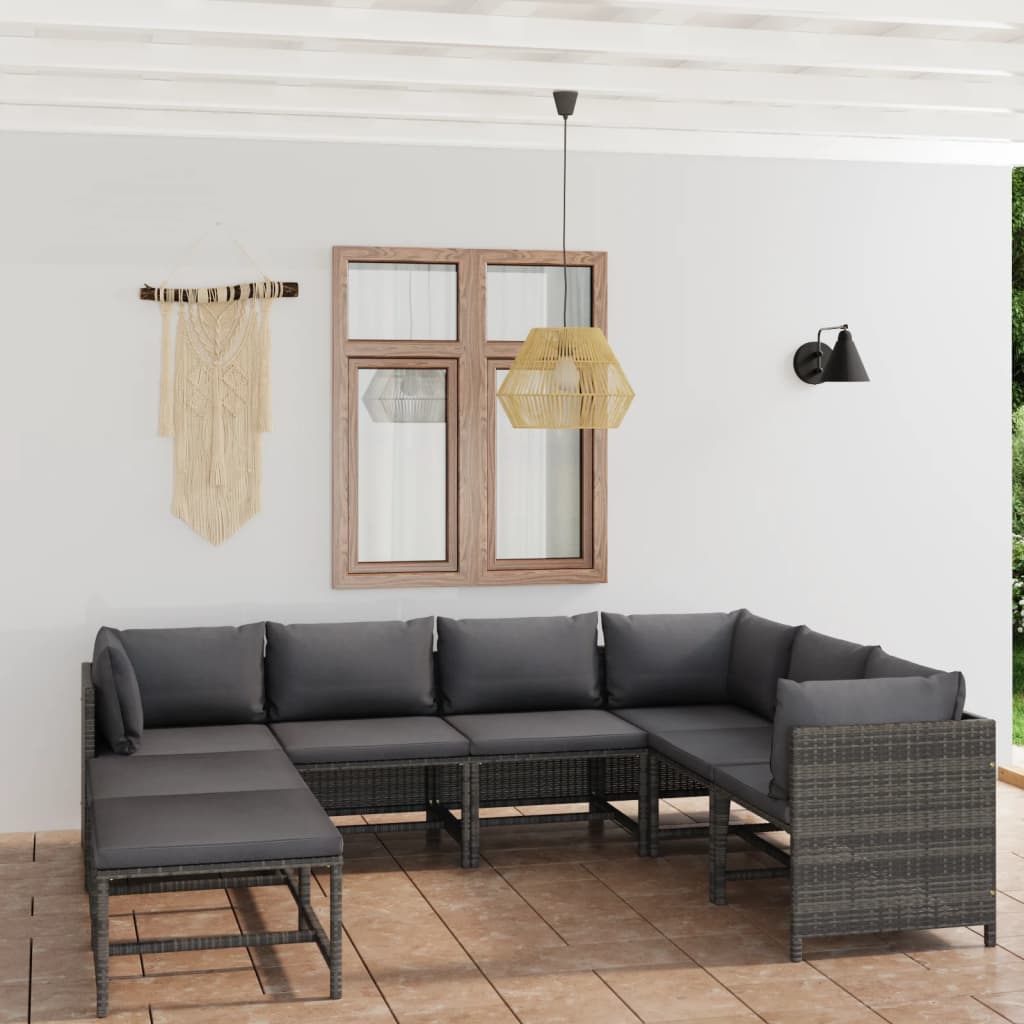 vidaXL 3-tlg. Garten-Lounge-Set mit Kissen Poly Rattan Grau