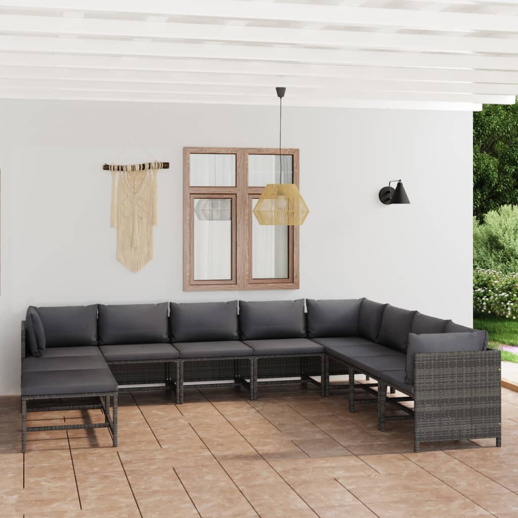 vidaXL 3-tlg. Garten-Lounge-Set mit Kissen Poly Rattan Grau