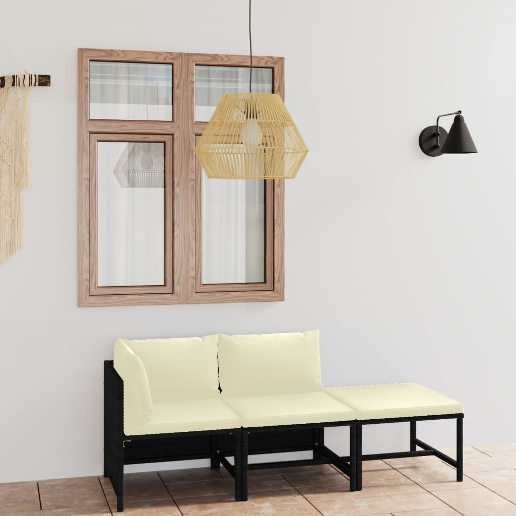 vidaXL 3-tlg. Garten-Lounge-Set mit Kissen Poly Rattan Grau