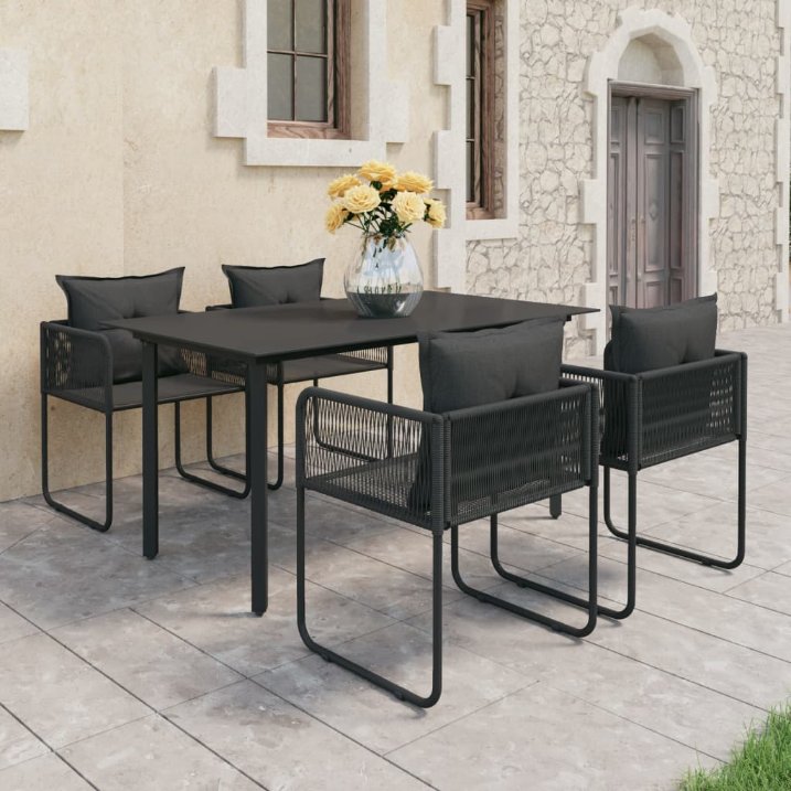 vidaXL 3-tlg. Garten-Essgruppe PVC Rattan Schwarz