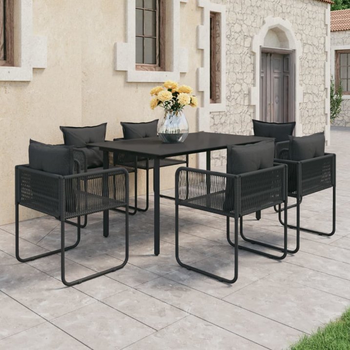 vidaXL 3-tlg. Garten-Essgruppe PVC Rattan Schwarz