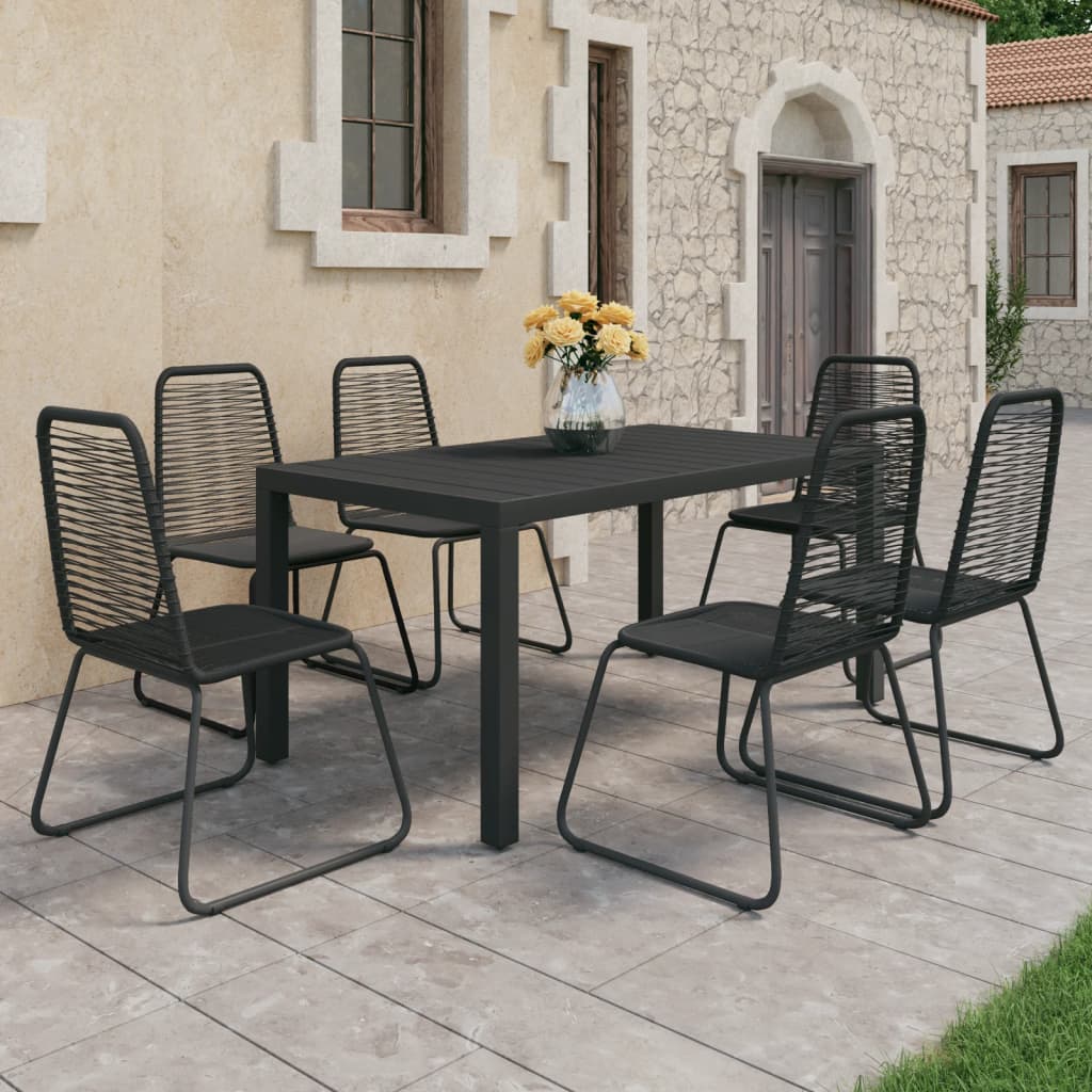 3-tlg. Garten-Essgruppe PVC Rattan Schwarz