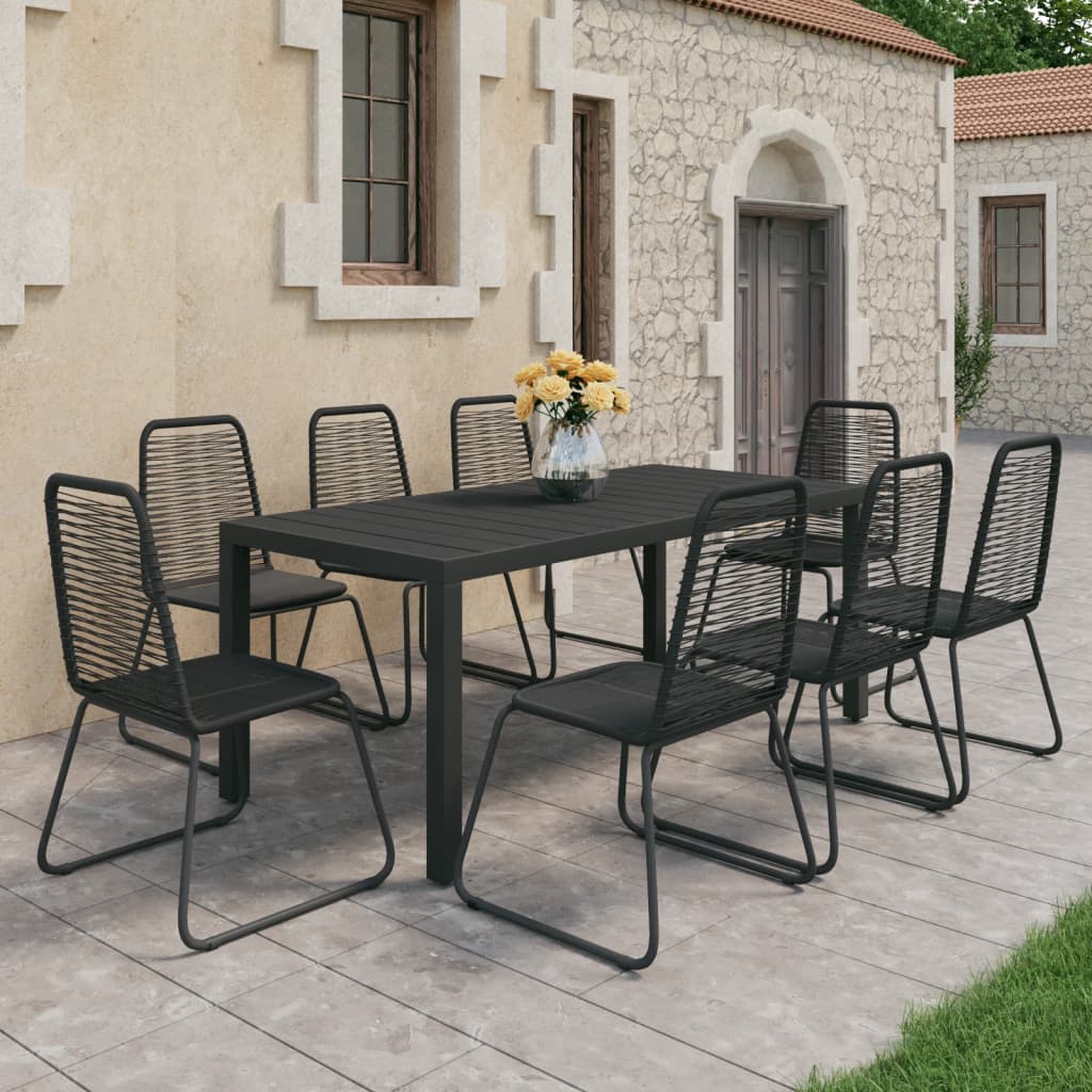 3-tlg. Garten-Essgruppe PVC Rattan Schwarz