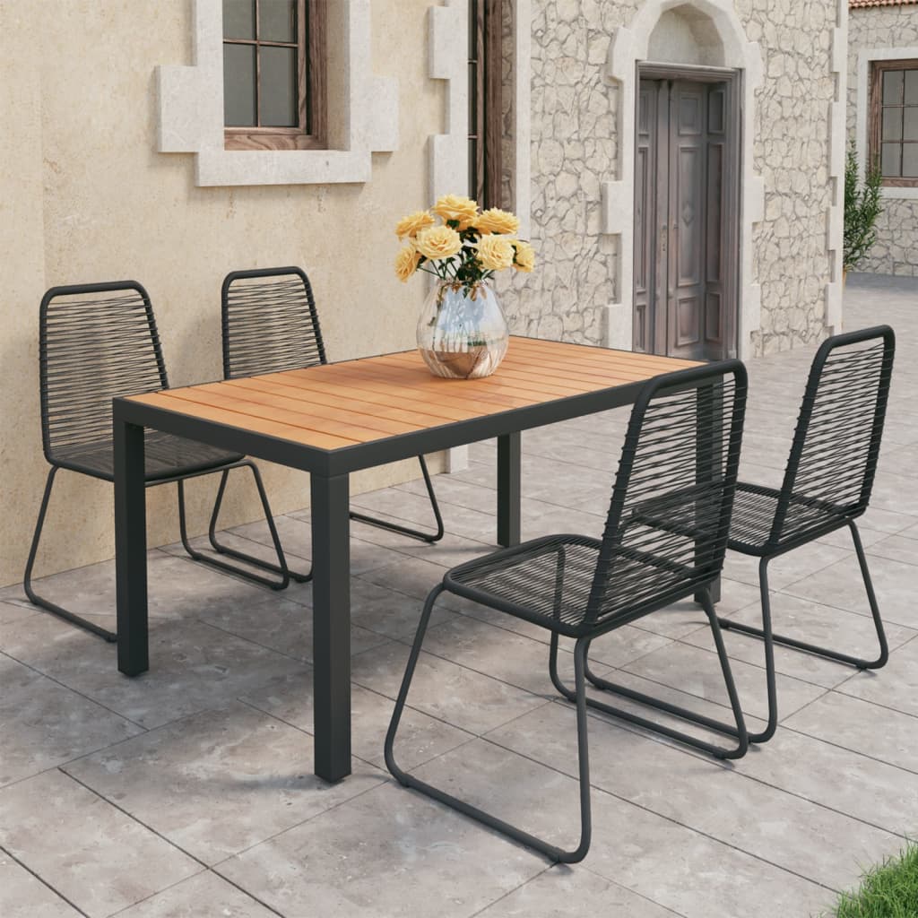 3-tlg. Garten-Essgruppe PVC Rattan Schwarz