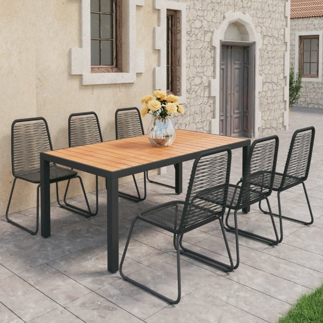 vidaXL 3-tlg. Garten-Essgruppe PVC Rattan Schwarz