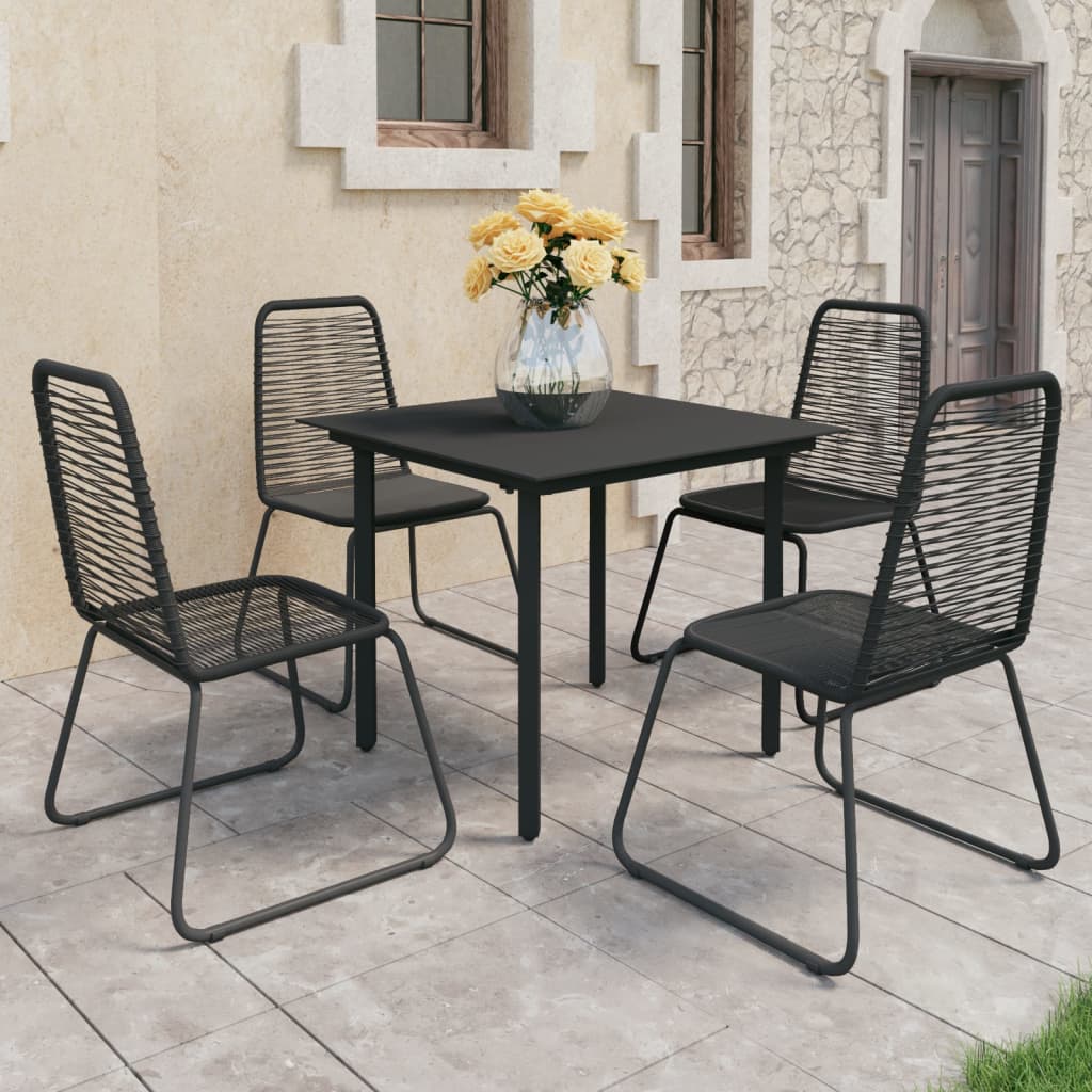 3-tlg. Garten-Essgruppe PVC Rattan Schwarz