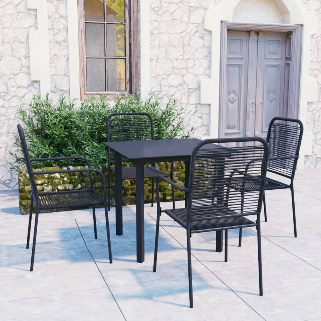 3-tlg. Garten-Essgruppe Schwarz Glas und Stahl
