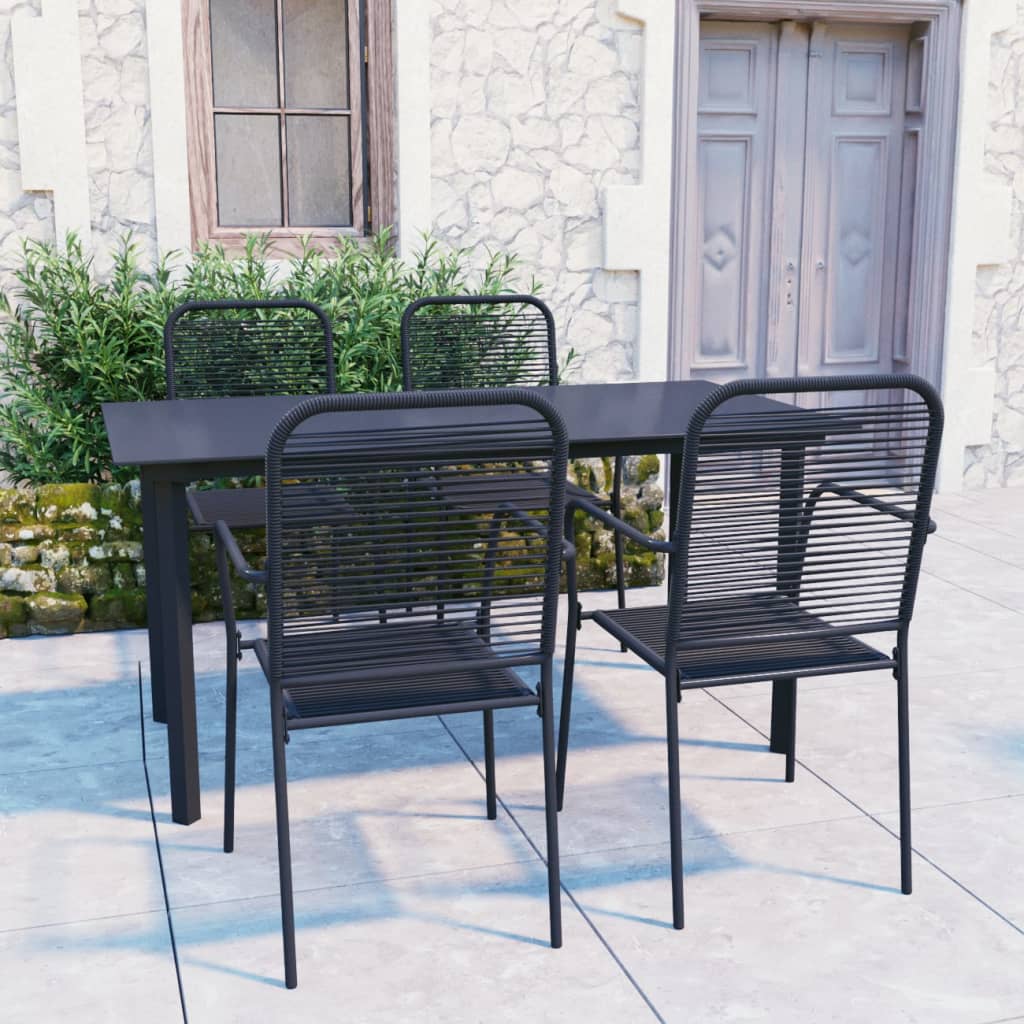 3-tlg. Garten-Essgruppe Schwarz Glas und Stahl