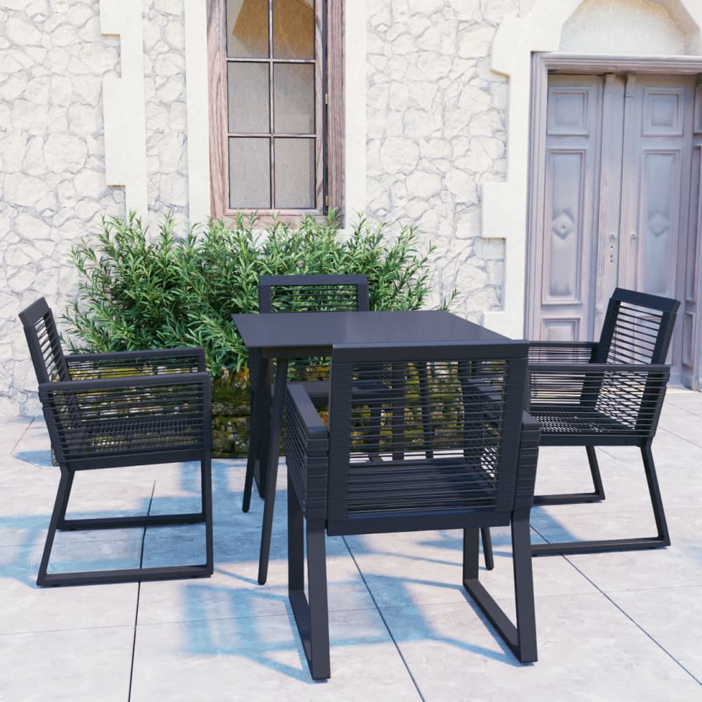 3-tlg. Garten-Essgruppe PVC Rattan Schwarz