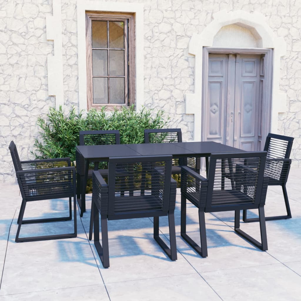 3-tlg. Garten-Essgruppe PVC Rattan Schwarz