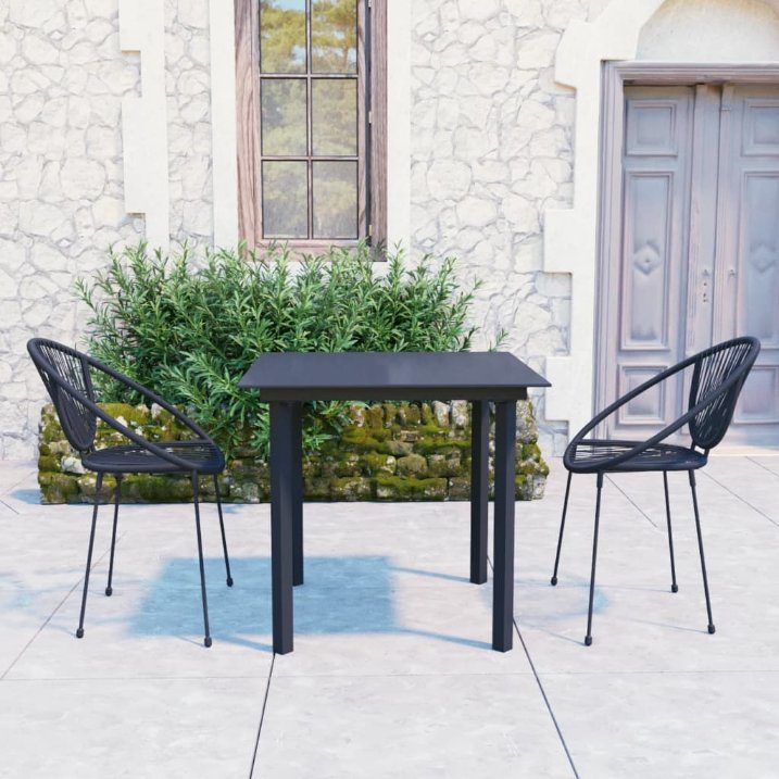 vidaXL 3-tlg. Garten-Essgruppe PVC Rattan Schwarz