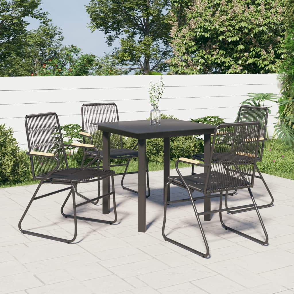 3-tlg. Garten-Essgruppe Schwarz PVC Rattan