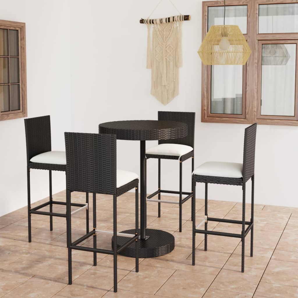 vidaXL 3-tlg. Gartenbar-Set mit Kissen Poly Rattan Schwarz