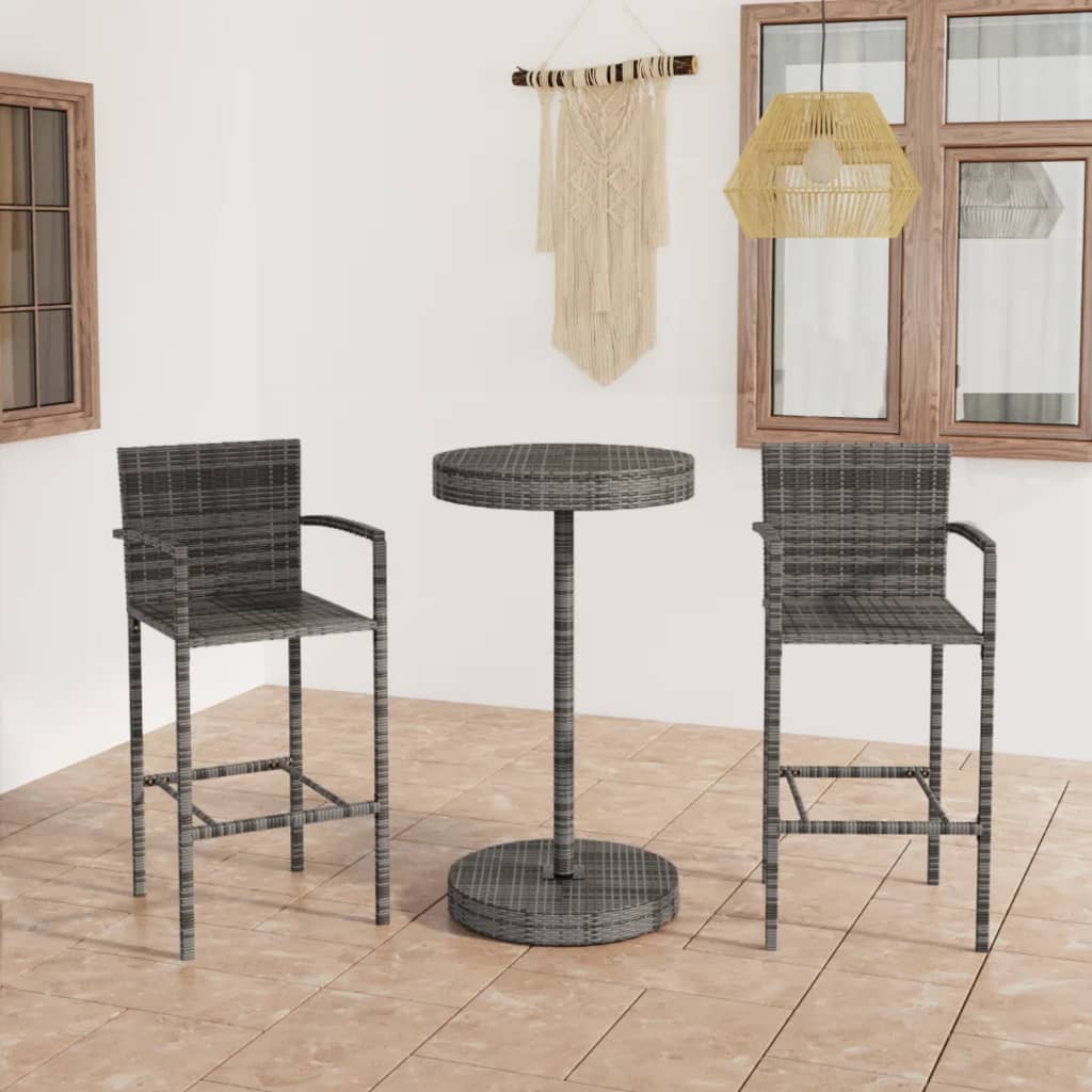 vidaXL 3-tlg. Gartenbar-Set Poly Rattan Braun