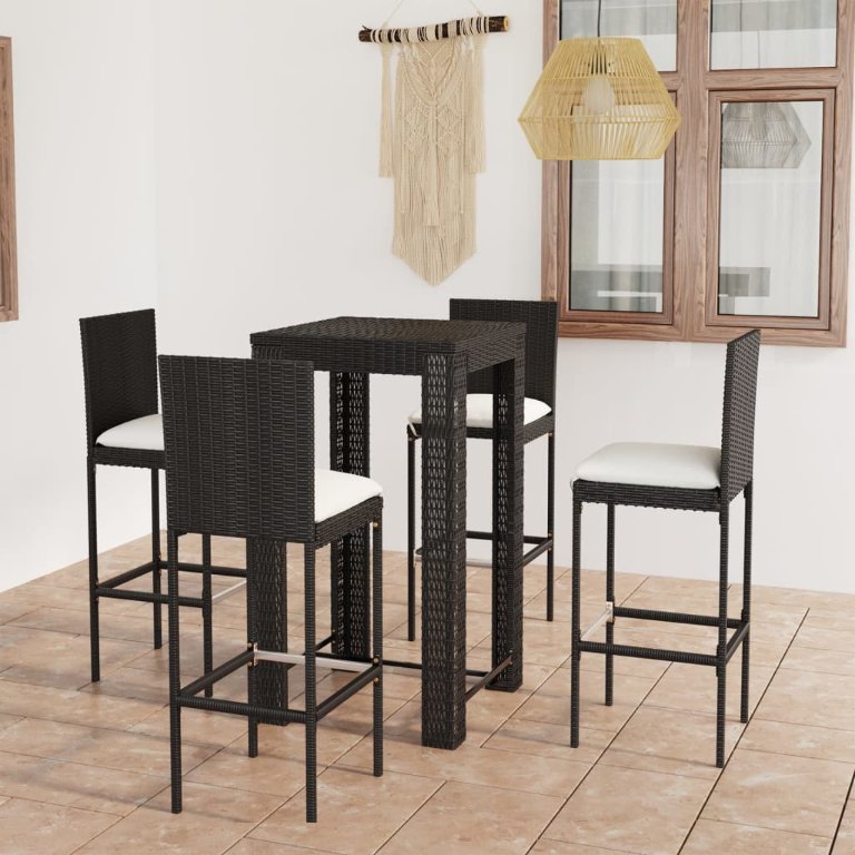 vidaXL 3-tlg. Gartenbar-Set mit Kissen Poly Rattan Schwarz