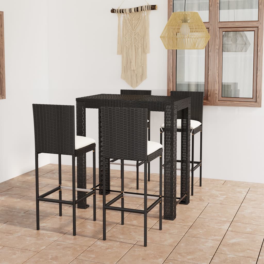 vidaXL 3-tlg. Gartenbar-Set mit Kissen Poly Rattan Schwarz