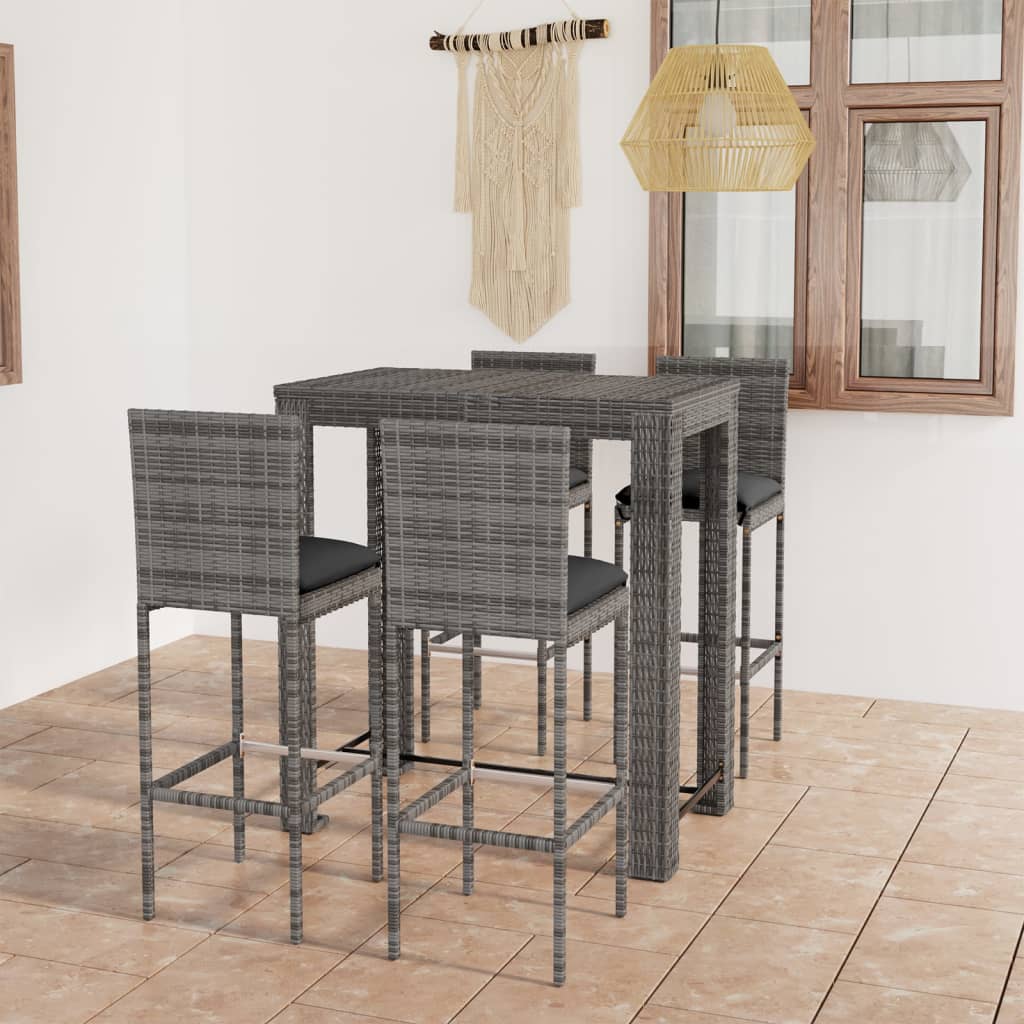 vidaXL 3-tlg. Gartenbar-Set mit Kissen Poly Rattan Schwarz