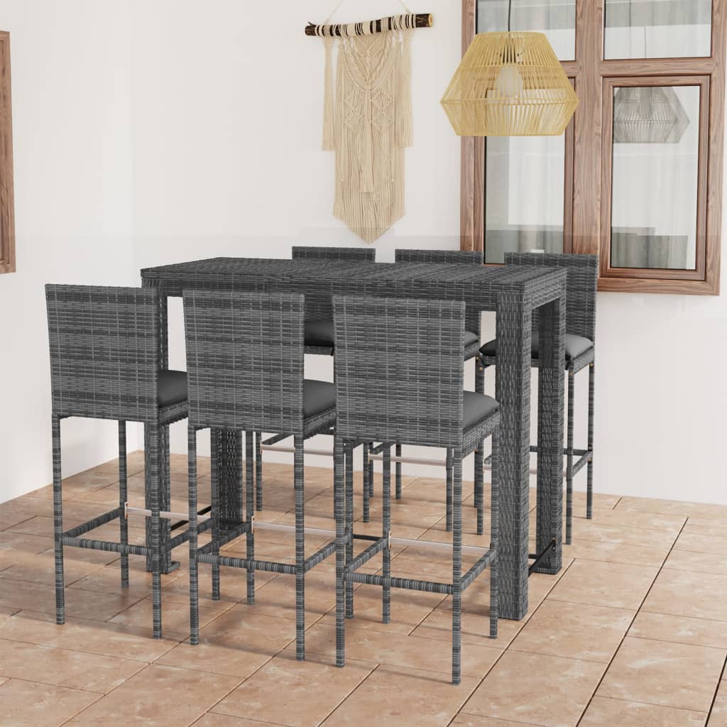 vidaXL 3-tlg. Gartenbar-Set mit Kissen Poly Rattan Schwarz