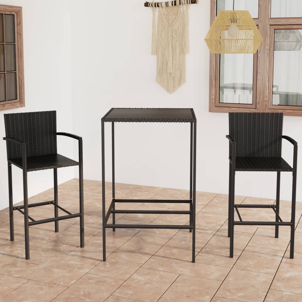 3-tlg. Gartenbar-Set Poly Rattan Braun