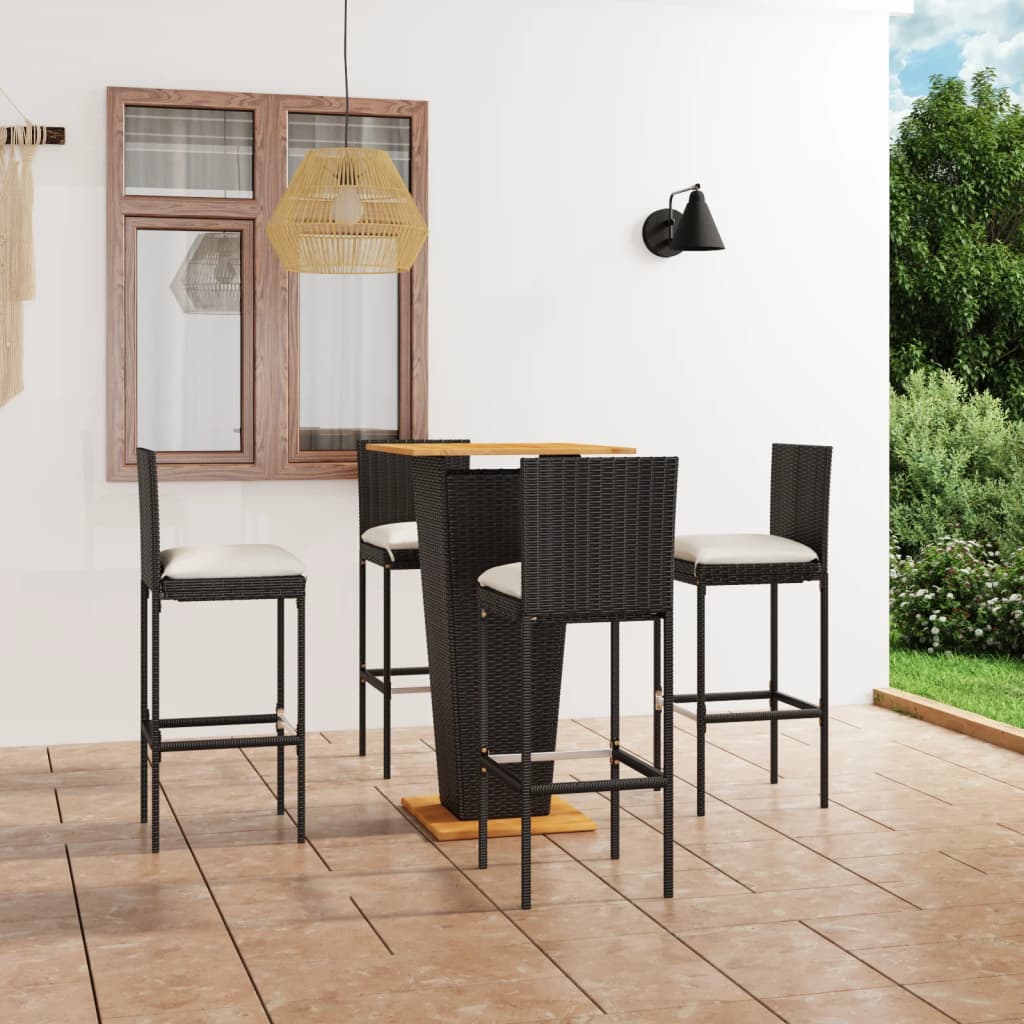 vidaXL 3-tlg. Gartenbar-Set mit Kissen Poly Rattan Schwarz