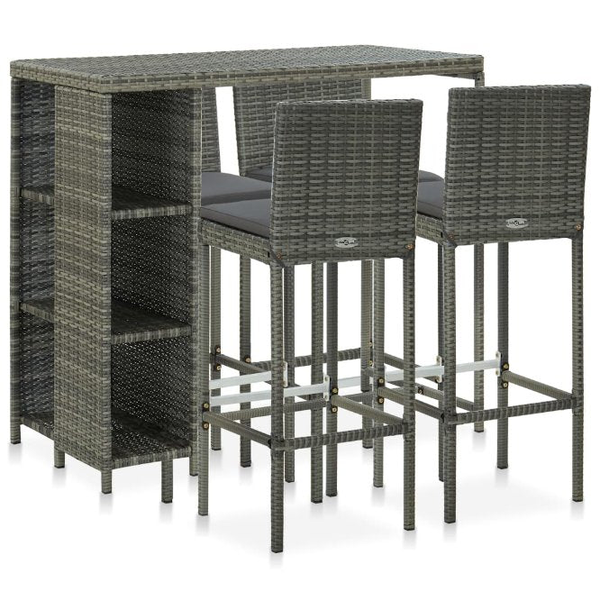 vidaXL 5-tlg. Gartenbar-Set mit Kissen Poly Rattan Schwarz