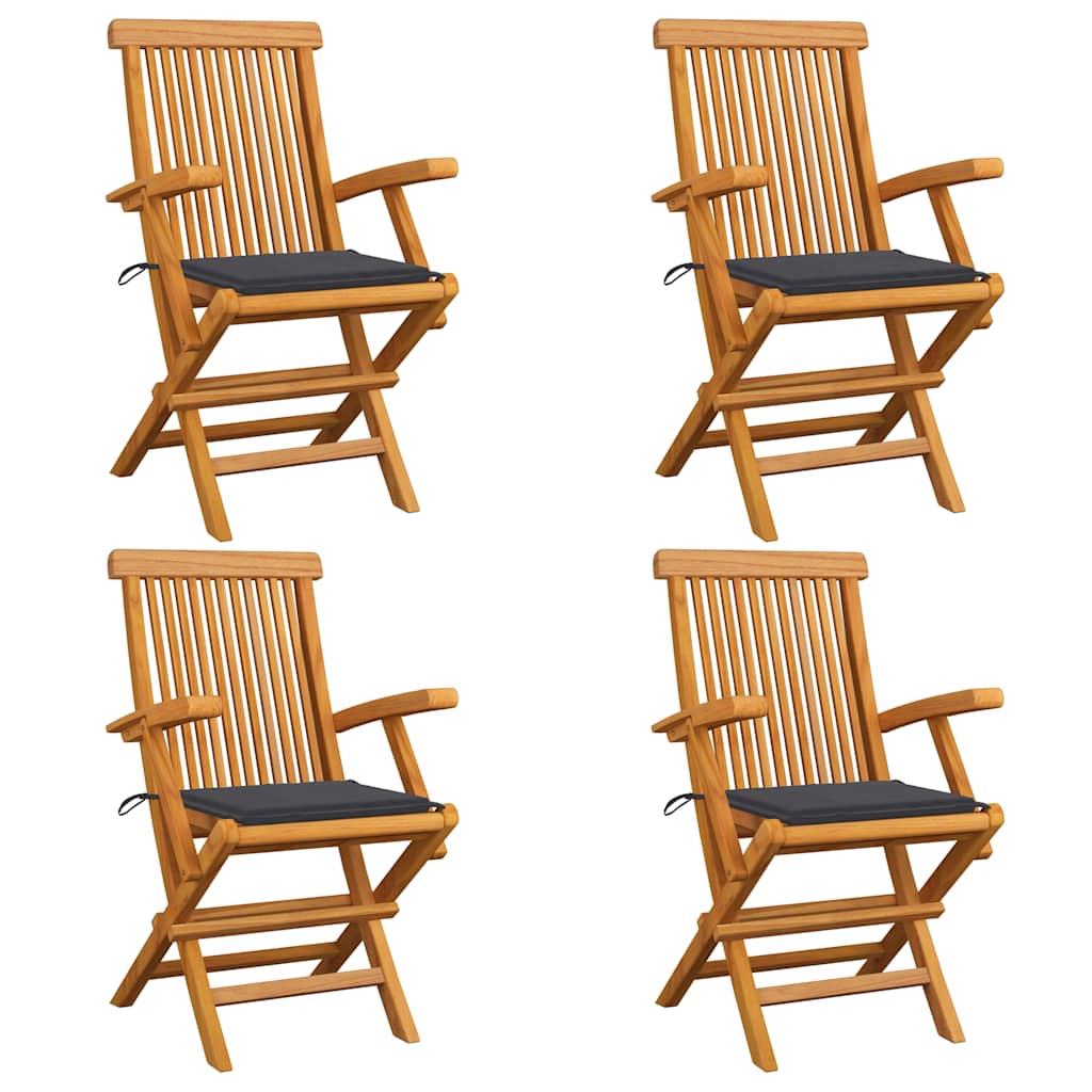 vidaXL Gartenstühle mit Anthrazit Kissen 2 Stk. Massivholz Teak