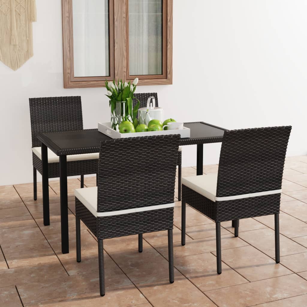 vidaXL 5-tlg. Garten-Essgruppe Poly Rattan Schwarz