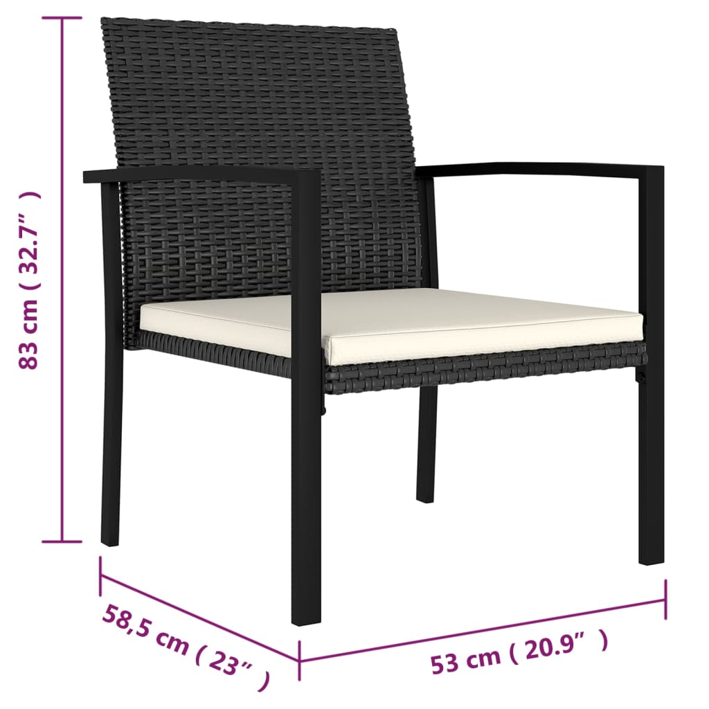 vidaXL 3-tlg. Garten-Essgruppe Poly Rattan Schwarz