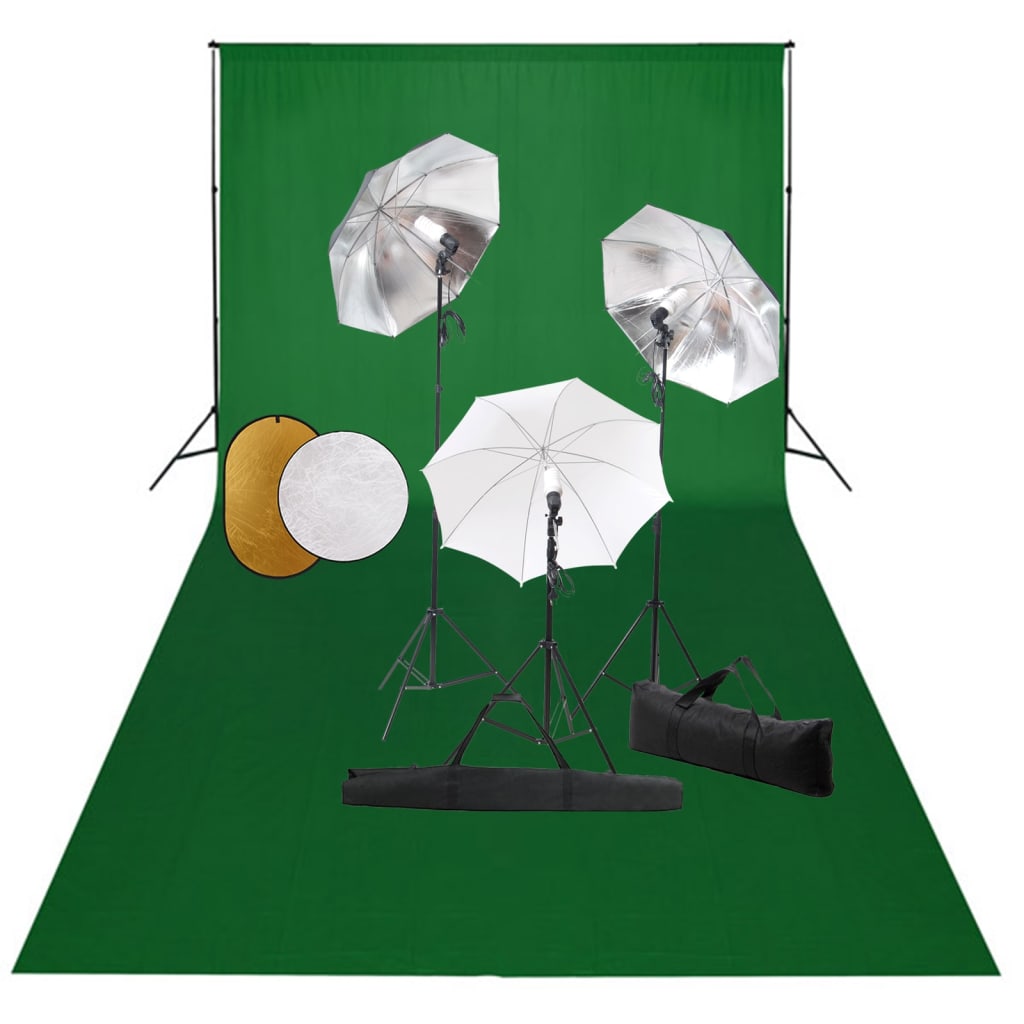 vidaXL Fotostudio-Set mit Lampen, Schirmen, Hintergrund & Reflektor